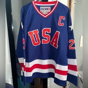 Men’s Mike Eruzione #21 1980 Olympics Team USA Blue Hockey Jersey Miracle On Ice